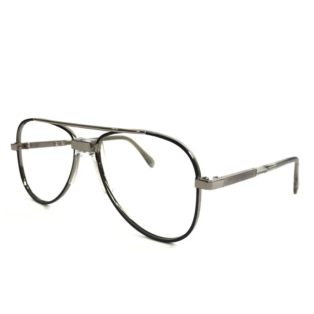 Vintage Hudson Safety Eyeglasses Frames Z87 Gunmetal Silver Aviator 54-15-140